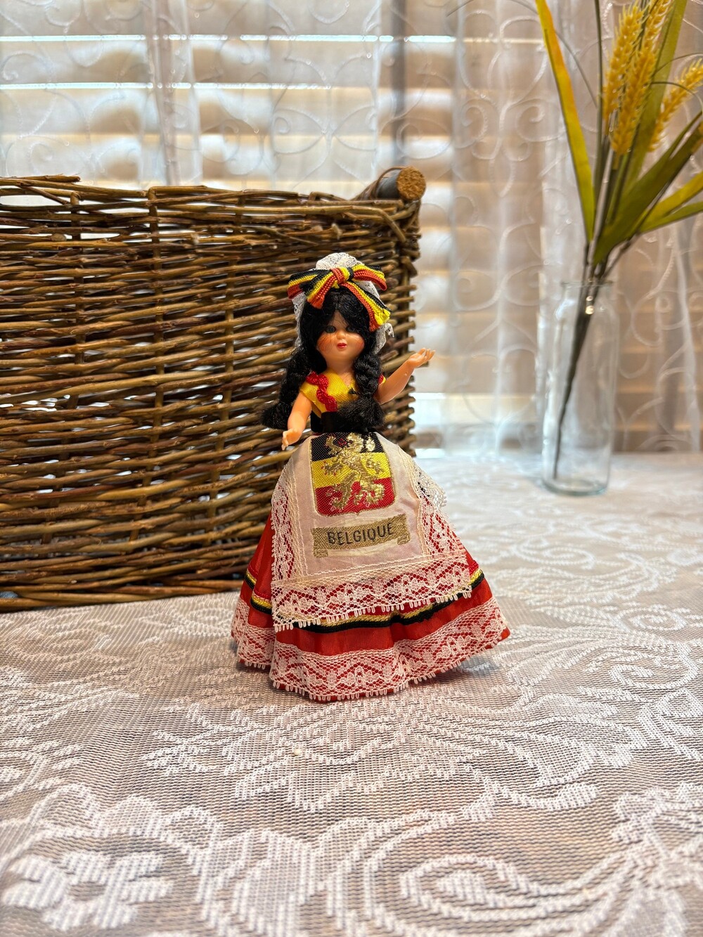 Belgium Traditional Costume Collectible Doll 4 Inch Red Dress with Lace